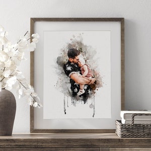 Personalized Wall Art Dad and Daughter with frame, Father portrait gift, Dad gift from daughter, Birthday gift idea, Family Portrait