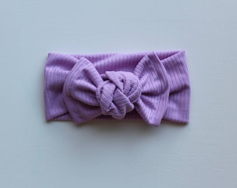 Lavender Rib Knit Knot Bow Headband, Baby Toddler Headwrap