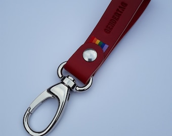 Gay Pride Leather Belt Loop, Gay Flag Key Fob, LGBTQIA+ Christmas Gift, Subtle Pride Gift, Leather Keyring for Pride Colleague