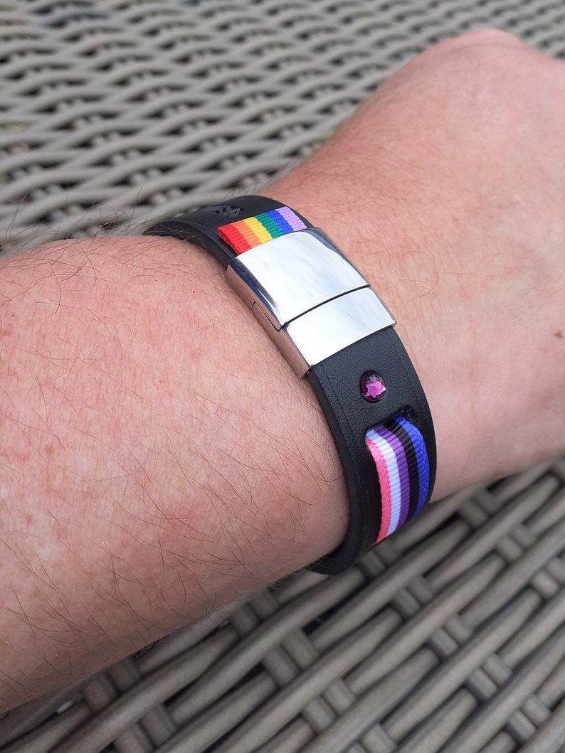 Genderfluid Leather Bracelet, Genderfluid Flag Bracelet, LGBTQIA Wristband, LGBTQIA Gift Idea, Genderfluid Coming Out Gift image 7