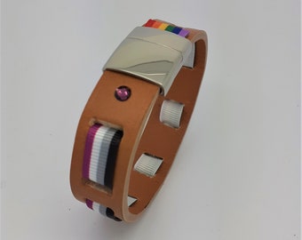 Asexual leather bracelet, asexual jewelry, LGBTQ wristband asexual, pride bracelet