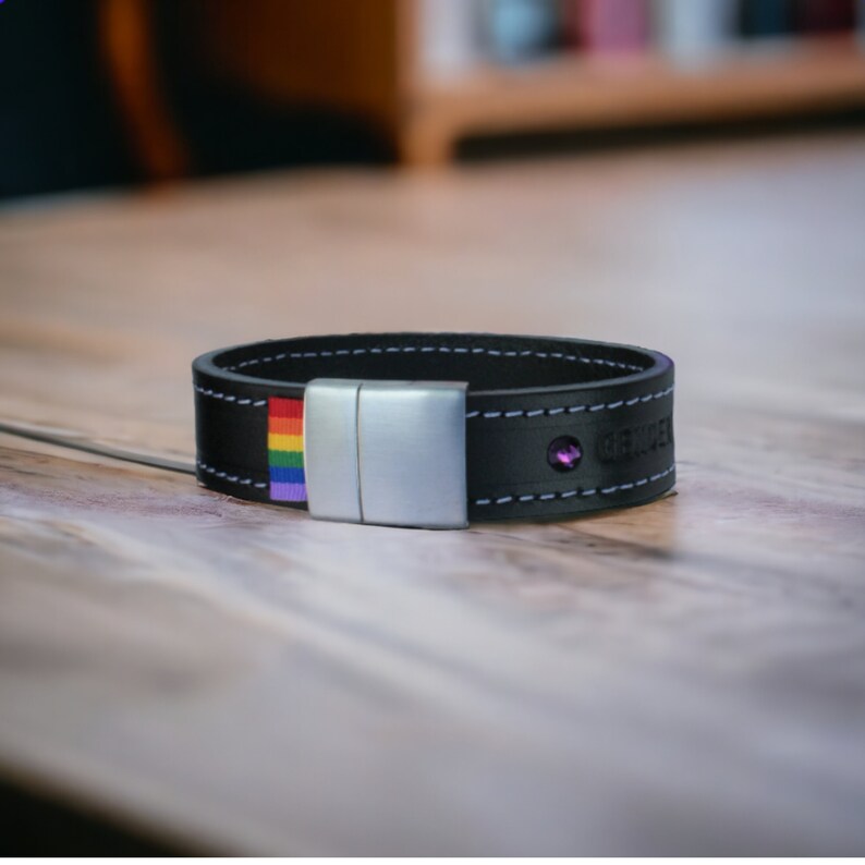 Nonbinary Bracelet, Nonbinary Jewelry, Leather Bracelet for Non Binary, Enby Cuff, Non-binary Bangle, Pride Leather Bracelet Nonbinary Pride image 4