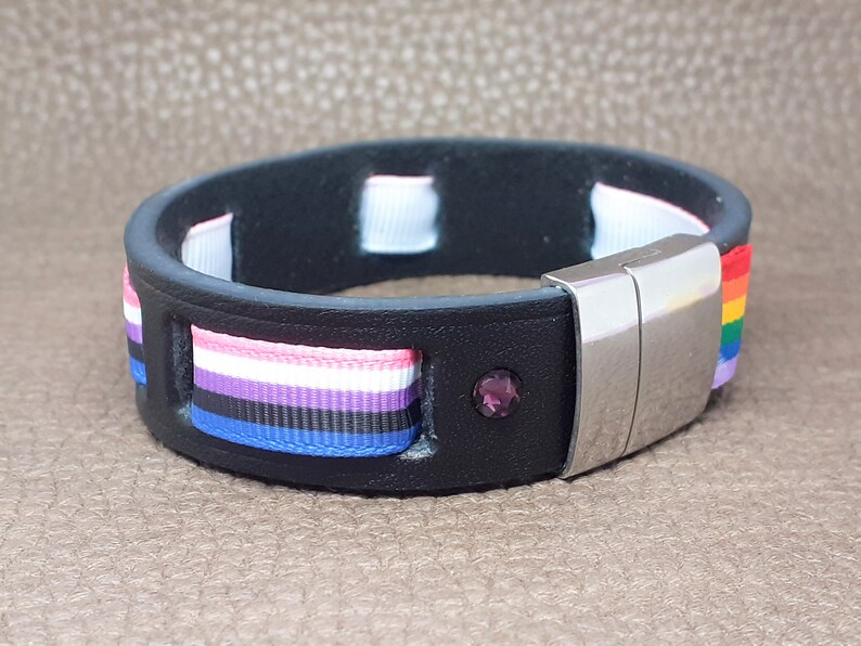 Genderfluid Leather Bracelet, Genderfluid Flag Bracelet, LGBTQIA Wristband, LGBTQIA Gift Idea, Genderfluid Coming Out Gift image 8