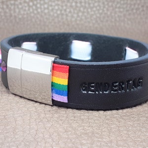 Genderfluid Leather Bracelet, Genderfluid Flag Bracelet, LGBTQIA Wristband, LGBTQIA Gift Idea, Genderfluid Coming Out Gift image 5