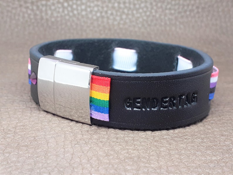 Genderfluid Leather Bracelet, Genderfluid Flag Bracelet, LGBTQIA Wristband, LGBTQIA Gift Idea, Genderfluid Coming Out Gift image 5