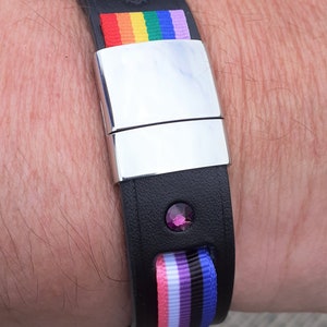 Genderfluid Leather Bracelet, Genderfluid Flag Bracelet, LGBTQIA Wristband, LGBTQIA Gift Idea, Genderfluid Coming Out Gift image 2
