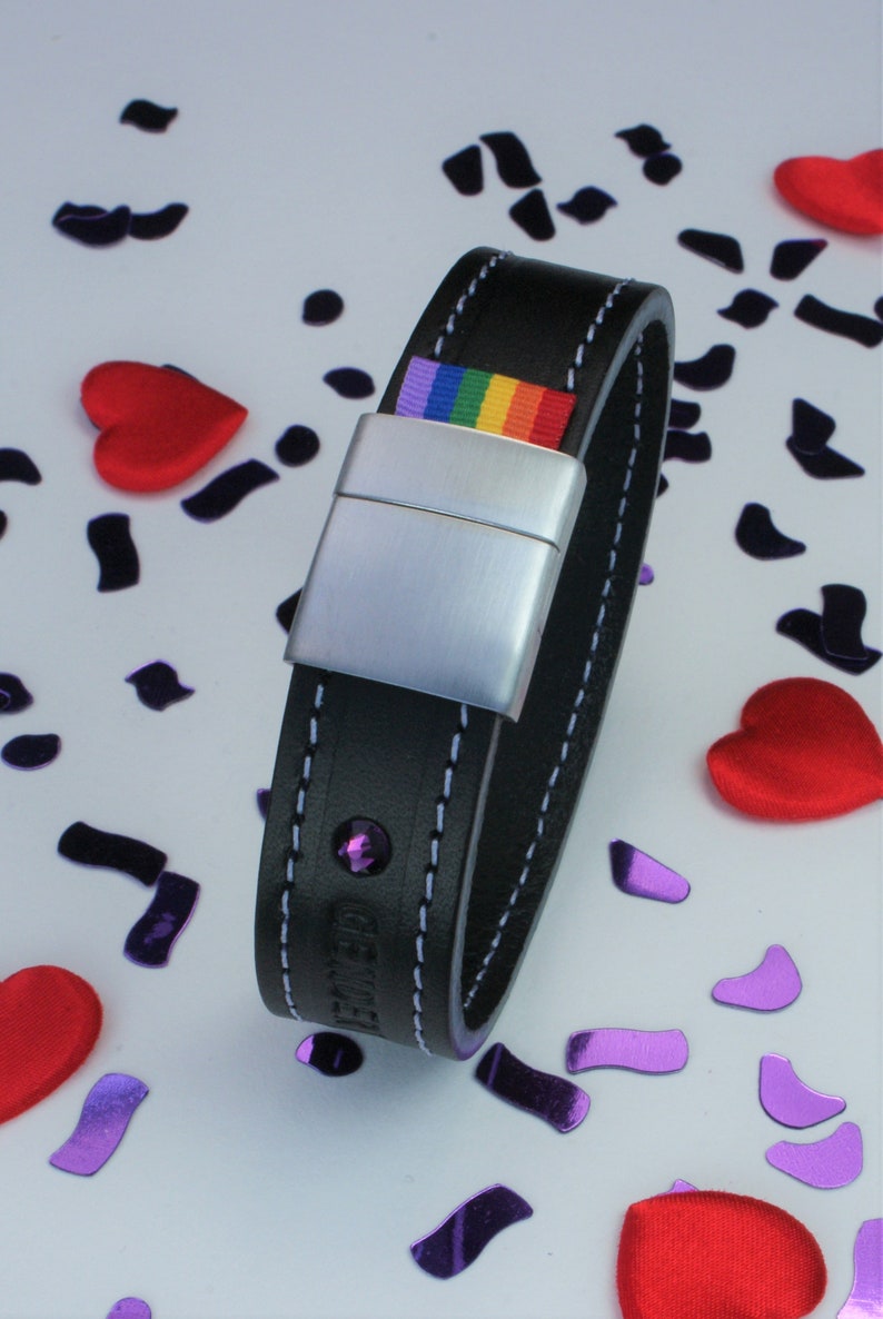 Nonbinary Bracelet, Nonbinary Jewelry, Leather Bracelet for Non Binary, Enby Cuff, Non-binary Bangle, Pride Leather Bracelet Nonbinary Pride image 3