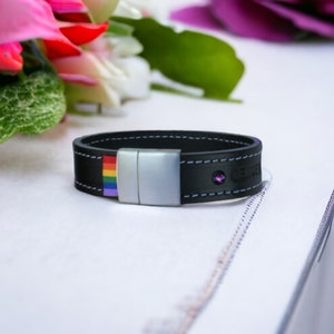 Nonbinary Bracelet, Nonbinary Jewelry, Leather Bracelet for Non Binary, Enby Cuff, Non-binary Bangle, Pride Leather Bracelet Nonbinary Pride image 1