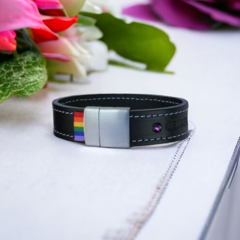 Nonbinary Bracelet, Nonbinary Jewelry, Leather Bracelet for Non Binary, Enby Cuff, Non-binary Bangle, Pride Leather Bracelet Nonbinary Pride image 1