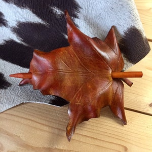 Cottagecore autumnal maple leaf leather stick barrette