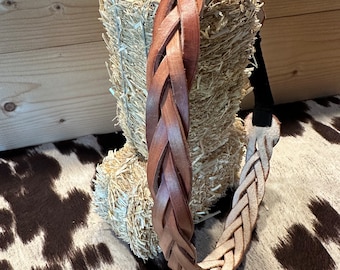 Suntan brown leather adjustable 5 strand mystery braided headband