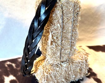 Leather adjustable 5 strand mystery braided headband in Black