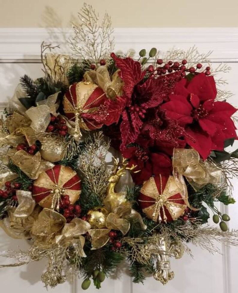 Christmas Wreath Christmas Decor Christmas Front Door Hanging Christmas Wall Hanging Christmas Front Door Wreath Red Poinsettas