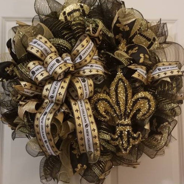 New Orleans Saints Wreath, Saints Deco wreath, New Orleans Wreath, Football Wreath, Saints Football Wreath, front door wreath, NFL football