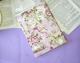 Teacup Book Sleeve, Bibliophile Merch, E-Reader Pouch, Kindle Gift, Paperback Sleeve, Fabric Dust Jacket, Bookish Merch, Padded Book Cover