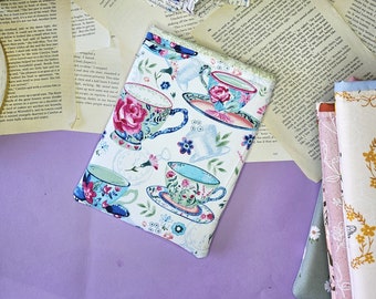 Teacup Book Sleeve, Bibliophile Gift, E-Reader Pouch, Kindle Gift, Paperback Sleeve, Teacher Gift Ideas, Bookish Merch, Padded Book Cover