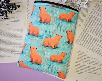 Capybara Book Sleeve, Book Protection for Travel, Kindle Sleeve, Reading Accessories, Bookish Merch, E-Reader Sleeve, Fabric Book Cover