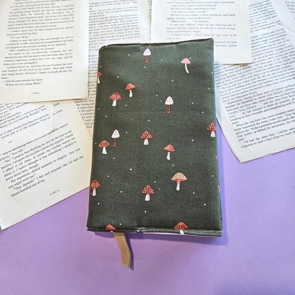 Cottage Core Dust Jacket, Book Nerd Gift, Mushroom Book Jacket, Bookish Merch, Reading Gift for Her, Book Cover, Fabric Dust Cover