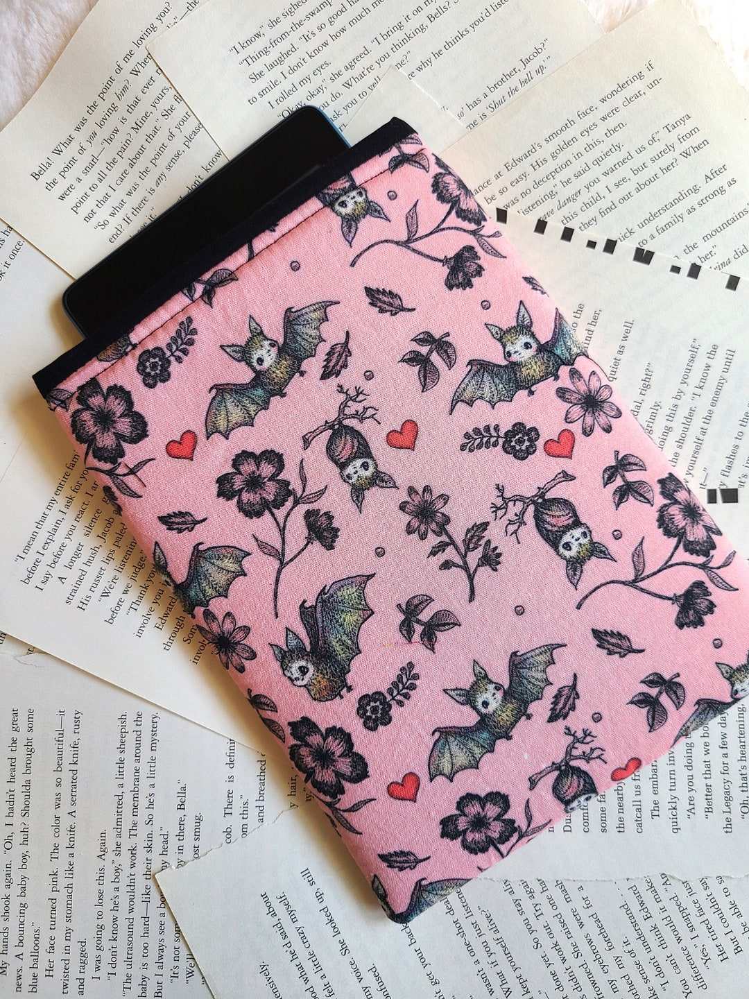 Bats Book Sleeve, Reading Gift for Her, Bookish Merch, Padded Book