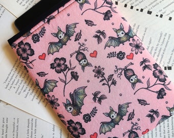 Bats Book Sleeve, Reading Gift for Her, Bookish Merch, Padded Book Cover, Halloween Book Cover, E-Reader Pouch, Reader Merch, Bibliophile