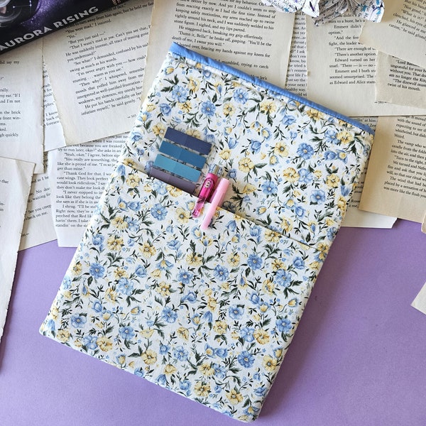 Floral Book Sleeve with Pocket, Reading Gift for Her, Paperback Protector, Kindle Sleeve, Bookish Merch, Bibliophile Gift, E-Reader Pouch