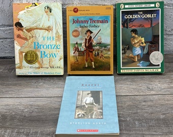 NEWBERY MEDAL Winner/Honor Books ~Set of 4 ~ The Bronze Bow/Johnny Tremain/Rascal/The Golden Goblet~Paperbacks Preteen/Teen Books Free Ship