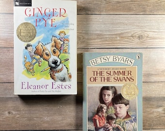 2 NEWBERY AWARD BOOKS ~ The Summer of the Swans Betsy Byars Ted CoConis / Ginger Pye Eleanor Estes Illustrations Preteen Softcover Books