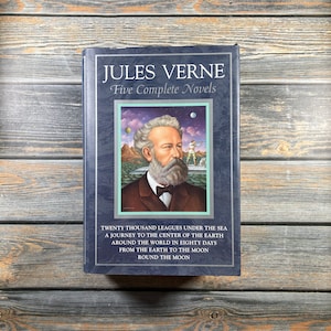 1995 JULES VERNES ~ 5 Complete Novels ~ Illustrated Vintage Hardcover Dust Jacket Classic Literature French Author Science Fiction Fantasy