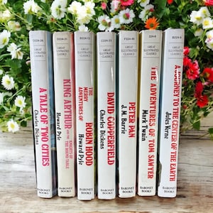 Vintage Great Illustrated Classic Books ~Set of 7~ Hardcover Young Adult Fiction Classic Literature Adaptations Home Library Free Shipping