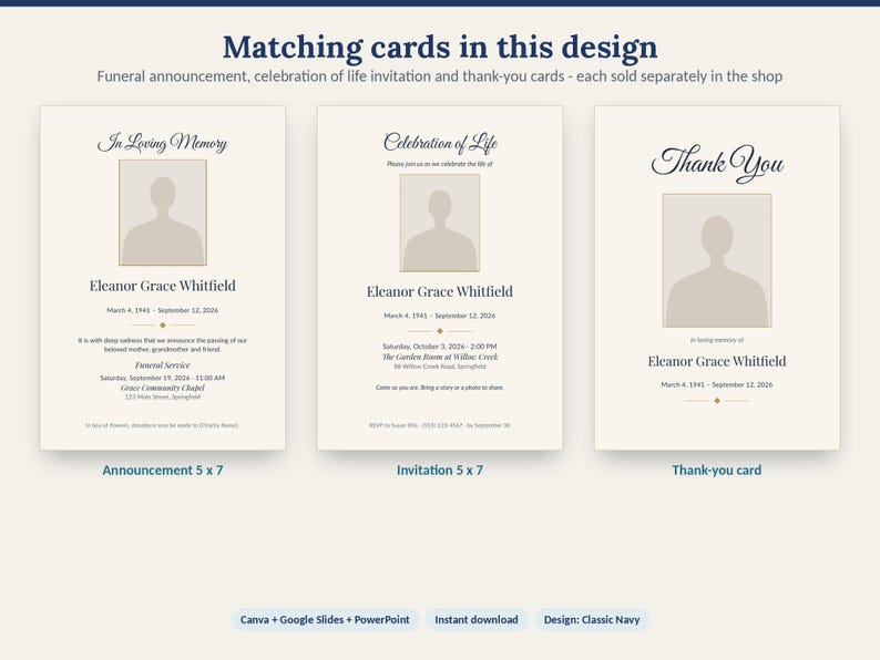 Navy Funeral Program Template | Editable Obituary Bifold, in Loving ...