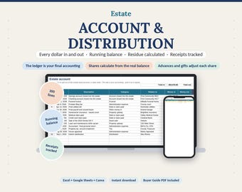 Executor Tracker Spreadsheet | Estate Ledger, Distributions, Final Accounting (Google Sheets, Excel, Canva)