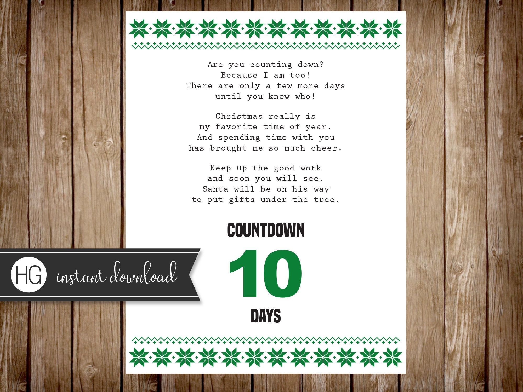 Printable Elf Countdown Letter, Instant Download Letter From Elf