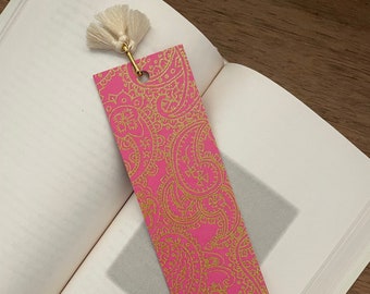 Gold Swirls on Pink Bookmark, Bohemian Book Decor, Bookshelf Accessories