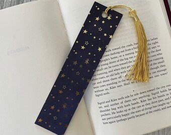 Metallic Stars Bookmark | Small Narrow Sturdy Design Shiny Gold Tassel Night Sky Cosmic Themed Bookmarks