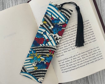 Waves & Flowers Japanese Bookmark, Floral Book Accessory, Tassel Bookmarks, Gift Basket Items