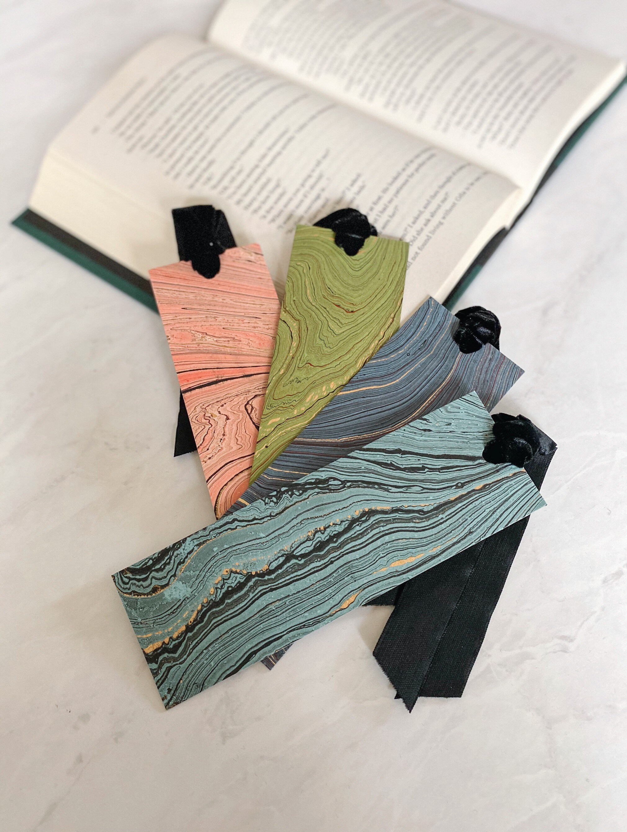 Velvet Ribbon Bookmarks Handmade Marble Bookmark SparkMarks Etsy