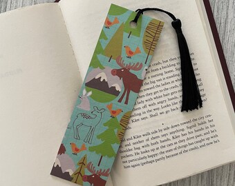 Wilderness Bookmarks for Kids, Student Gifts, Tassel Bookmark, Mountain Animal Bookmark Christman Kids Stocking Stuffers