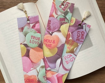 Candy Hearts Bookmark, Gift Wrapped Valentines Day Heart Bookmark, Sweetheart Message Bookmarks