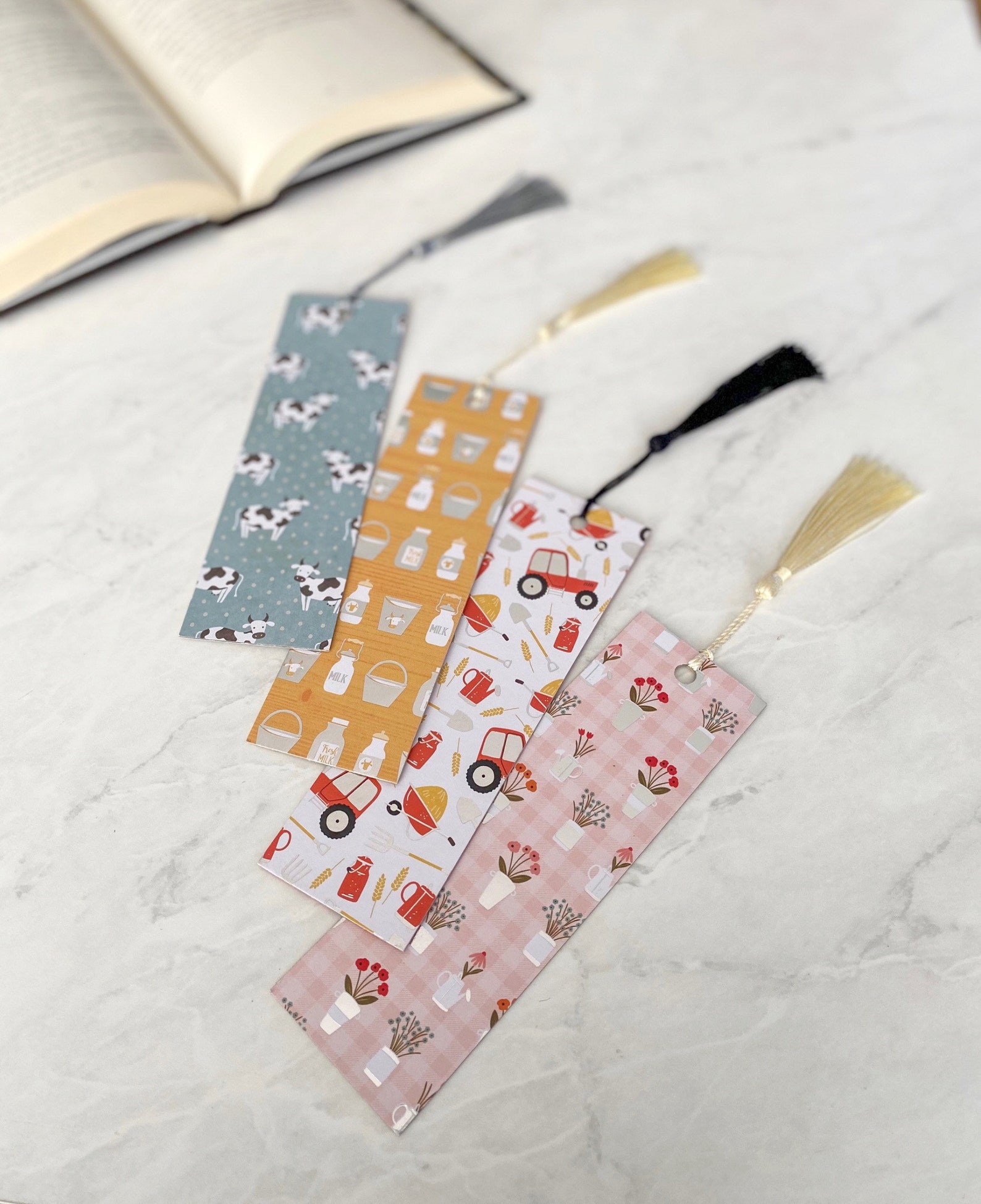 Farm Themed Bookmarks With Tassels Cute Summer Bookmark Cow - Etsy