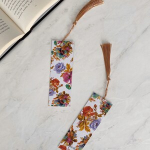 Victorian Art Floral Bookmark, Vintage Floral Bookmark White with Tassel, Cute Bookstagrammer Props, Bookmarks with Tassels, Sparkmarks image 4