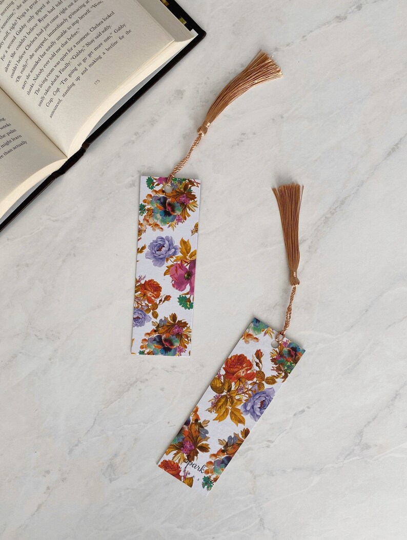 Victorian Art Floral Bookmark, Vintage Floral Bookmark White with Tassel, Cute Bookstagrammer Props, Bookmarks with Tassels, Sparkmarks image 4
