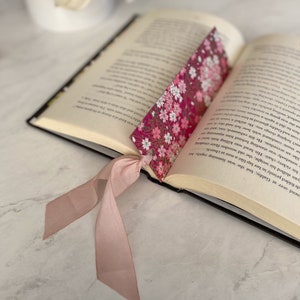 Silk Ribbon Bookmarks Japanese Bookmarks, Sakura and Primrose Floral Art Designs, SparkMarks Handmade Bookmarks, Mothers Day Gift sakura/pink
