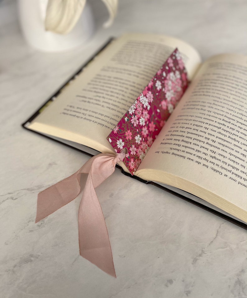 Silk Ribbon Bookmarks Japanese Bookmarks, Sakura and Primrose Floral Art Designs, SparkMarks Handmade Bookmarks, Mothers Day Gift sakura/pink