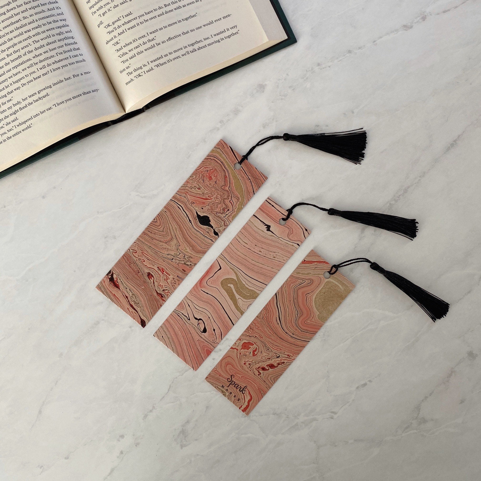 Pink Marble Bookmark Handmade Marbled Bookmark Spark Marks Etsy