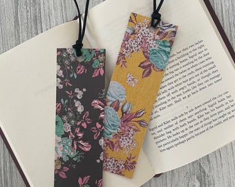 Reversible Floral Bookmark, Decoupaged Paper Bookmarks, Hand Tied Vegan Leather Tassel, Luxury Handmade Bookmarks Vintage Floral Designs