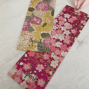 Silk Ribbon Bookmarks Japanese Bookmarks, Sakura and Primrose Floral Art Designs, SparkMarks Handmade Bookmarks, Mothers Day Gift image 3