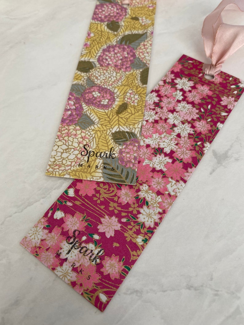 Silk Ribbon Bookmarks Japanese Bookmarks, Sakura and Primrose Floral Art Designs, SparkMarks Handmade Bookmarks, Mothers Day Gift image 3
