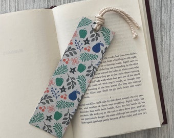 Fruits and Flora Bookmark with Macrame Tied Tassel,  Nature Themed Bookmarks, Easter Gift for Reader, Decoupaged Paper Bookmarks