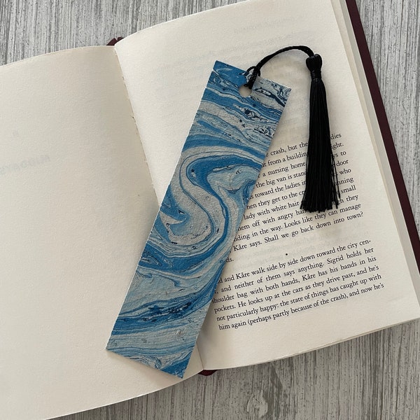 Marbled Bookmark with Tassel, Spark Marks Handmade Eco-Friendly Decoupaged Lokta Bookmarks, Book Gift for Teacher, Graduation Gift