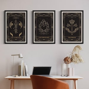 Throne of Glass Print Set of 3, Sarah J Maas Wall Art, Bookish Gifts, Aelin Poster, Throne of Glass Printable Art, Tarot Art, SJM Poster